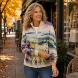 Avery - Schottische Distel Landschaft Zip Cardigan