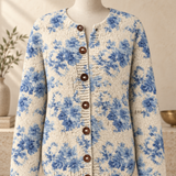 Strickjacke mit floralem Kunstdruck und Knöpfen