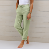 Sara - Pantalones de lino elástico de alta calidad