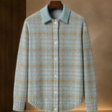 Clara | Himmelblaue karierte Strickjacke mit Knöpfen