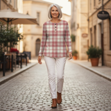 Emma – Kariertes Oberteil in Rosé und Creme