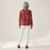 Caroline – Rotes Weihnachtsoberteil mit weißen Motiven