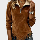Petra – Elegante Damenbluse mit Fell und Fransen