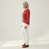 Sadie – Rotes Oberteil mit Weihnachtsbaum-Motiv