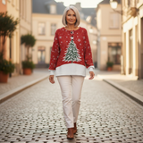 Sadie – Rotes Oberteil mit Weihnachtsbaum-Motiv