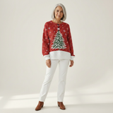 Sadie – Rotes Oberteil mit Weihnachtsbaum-Motiv