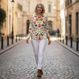 Meredith – Cremefarbenes Oberteil mit kleinen Baummotiven