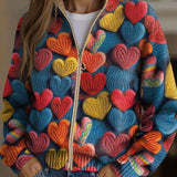 Madeline - Multicolor Herzen Strukturstrickmuster