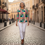 Ruth – Patchwork-Oberteil in Pink und Türkis