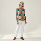 Ruth – Patchwork-Oberteil in Pink und Türkis