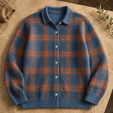 Zafira | Warme blaue karierte Strickjacke