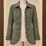 Alina | Boho-Chic-Utility-Jacke mit Blumenstickerei und Rüschenbesatz