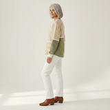 Lucy – Patchwork-Oberteil in Grün und Senfgelb