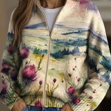Avery - Schottische Distel Landschaft Zip Cardigan