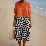 Penélope - Vestido Naranja con Detalles en Contraste