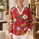 Vintage-Strickjacke mit floralem Kunstdruck und Knöpfen