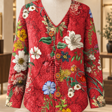 Vintage-Strickjacke mit floralem Kunstdruck und Knöpfen