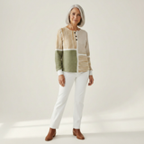 Lucy – Patchwork-Oberteil in Grün und Senfgelb