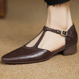 Carla – Klassische Leder-T-Steg-Schuhe mit geflochtenem Detail