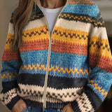 Jenna - Mehrfarbiger Zickzack-Streifen Strickcardigan