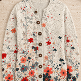 Vintage-Strickjacke mit floralem Kunstdruck und Knöpfen
