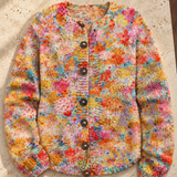 Lässige Strickjacke mit Blumenprint und Knöpfen