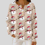 Julia – Beiges Oberteil mit Schneemann-Print