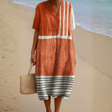 Selene - Vestido Terracota con Diseño de Rayas