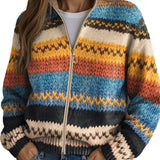Jenna - Mehrfarbiger Zickzack-Streifen Strickcardigan