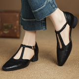 Carla – Klassische Leder-T-Steg-Schuhe mit geflochtenem Detail