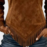 Petra – Elegante Damenbluse mit Fell und Fransen