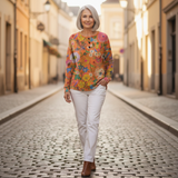 Florenz – Orangefarbenes Oberteil mit Blumenmuster