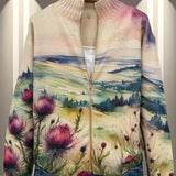 Avery - Schottische Distel Landschaft Zip Cardigan