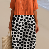 Penélope - Vestido Naranja con Detalles de Puntos en Contraste