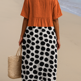 Penélope - Vestido Naranja con Detalles de Puntos en Contraste