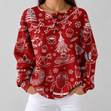 Caroline – Rotes Weihnachtsoberteil mit weißen Motiven