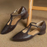 Carla – Klassische Leder-T-Steg-Schuhe mit geflochtenem Detail