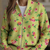 Lauren - Pink Floral Lime Zip Cardigan