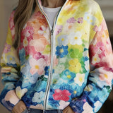 Natalie - Aquarell Blumen Ombre Zip Cardigan