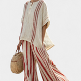 Vanessa - Conjunto Chic con Rayas Rojas