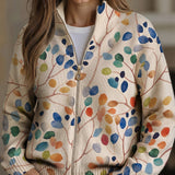 Fiona - Botanischer Blattdruck Zip-Cardigan
