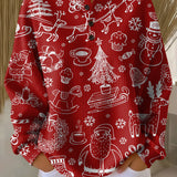 Caroline – Rotes Weihnachtsoberteil mit weißen Motiven