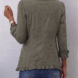 Alina | Boho-Chic-Utility-Jacke mit Blumenstickerei und Rüschenbesatz