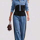 Tilda | Set aus kurzer Colorblock-Jacke und weiter Hose